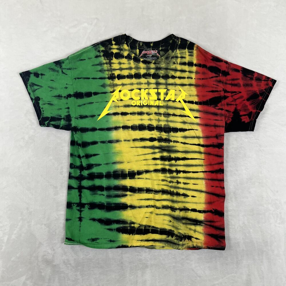 Rockstar Original T-Shirt Mens Large Multicolor Rasta Tie Dye Graphic Tee